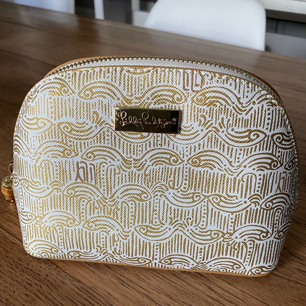 Lilly Pulitzer | Gold Metallic Bamboo Cosmetic Case